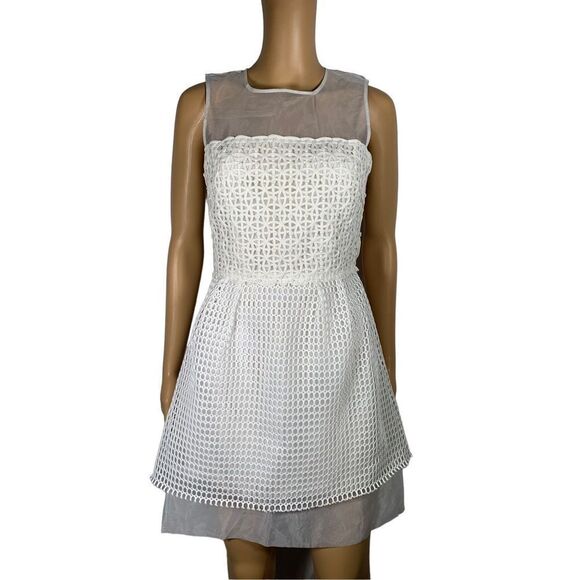 French Connection Women's Glacier Wave Illusion Mesh Fit & Flare Dress S… - Picture 1 of 5
